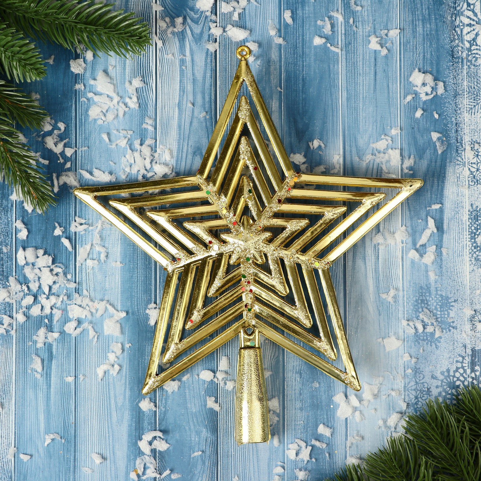 Изображение товара Верхушка на елку Зимнее волшебство Звезда 21 см жёлтый золотой