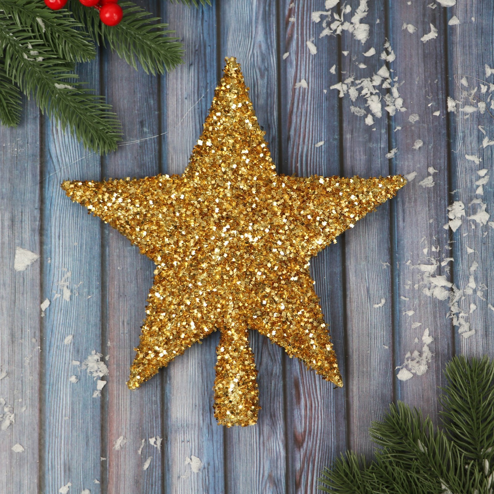 Изображение товара Звезда на елку Зимнее волшебство высота 22 см золотая новогодний наконечник