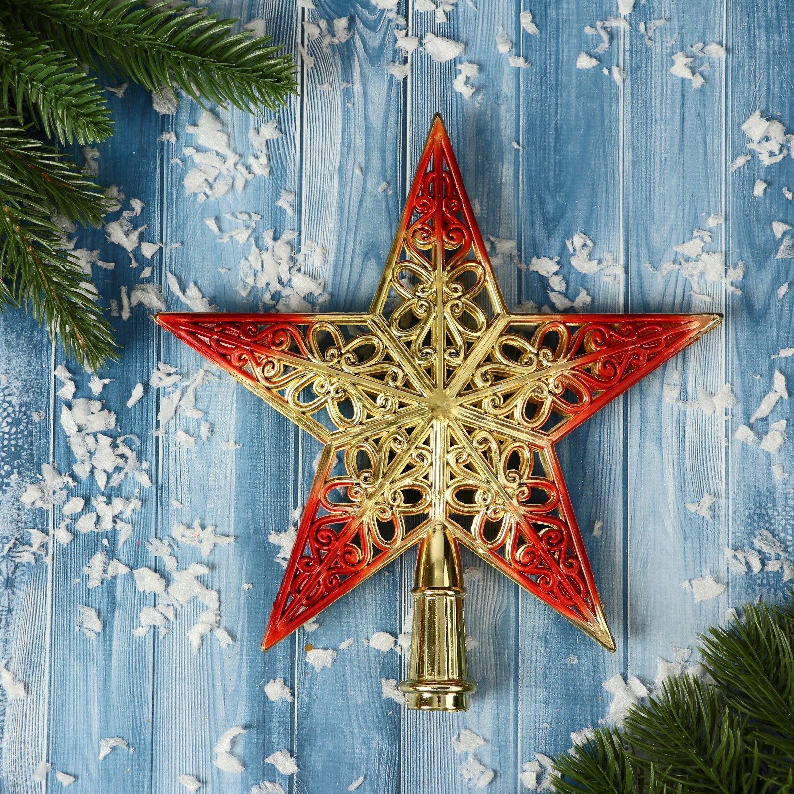Изображение товара Верхушка на елку Зимнее волшебство Звезда 19 см желтый золотой