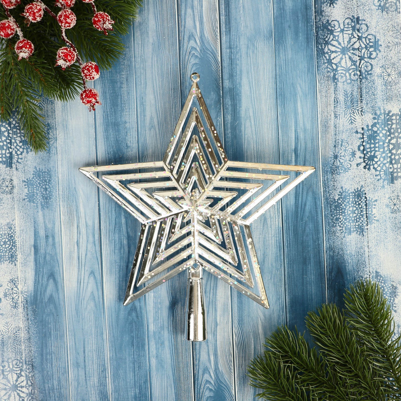 Изображение товара Верхушка на елку Зимнее волшебство Звезда 22 см белая декоративная