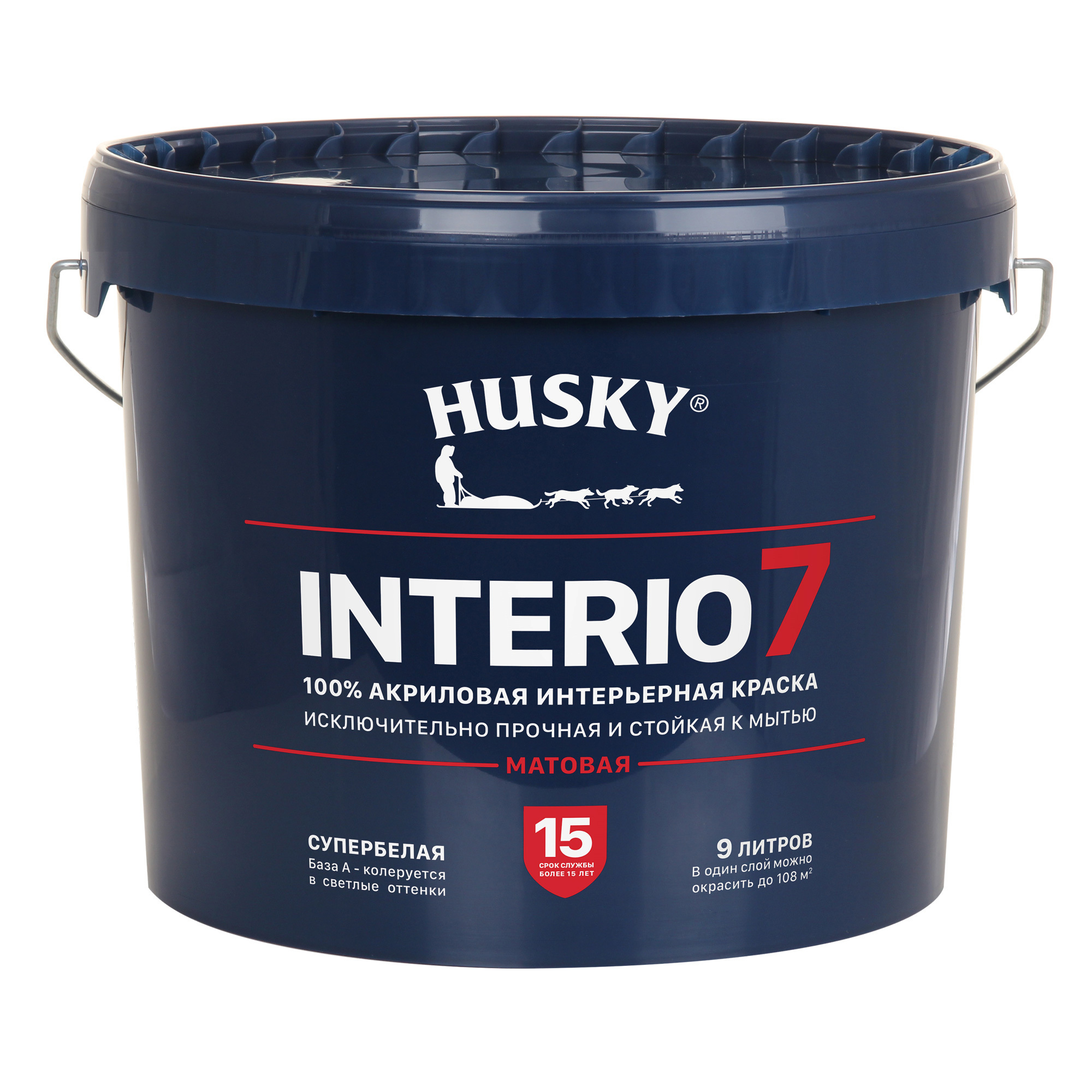 Изображение товара Интерьерная матовая краска Husky Interio 7 супербелая 9л для стен и потолков