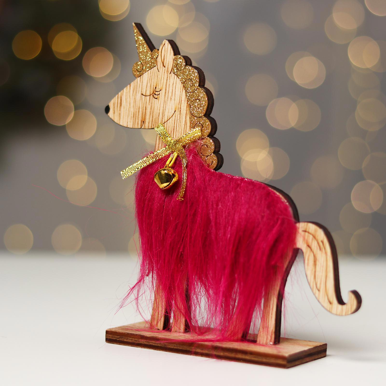 Изображение товара Новогодняя фигурка Единорог с колокольчиком 14x4x16 см Лесная Мастерская фуксия