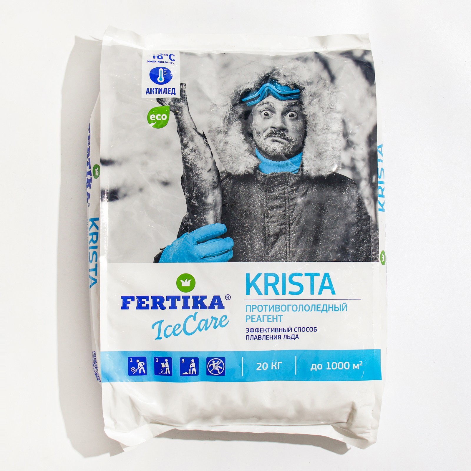 Изображение товара Противогололёдный реагент Fertika IceCare Care Krista -18 С 20 кг для быстрого устранения льда