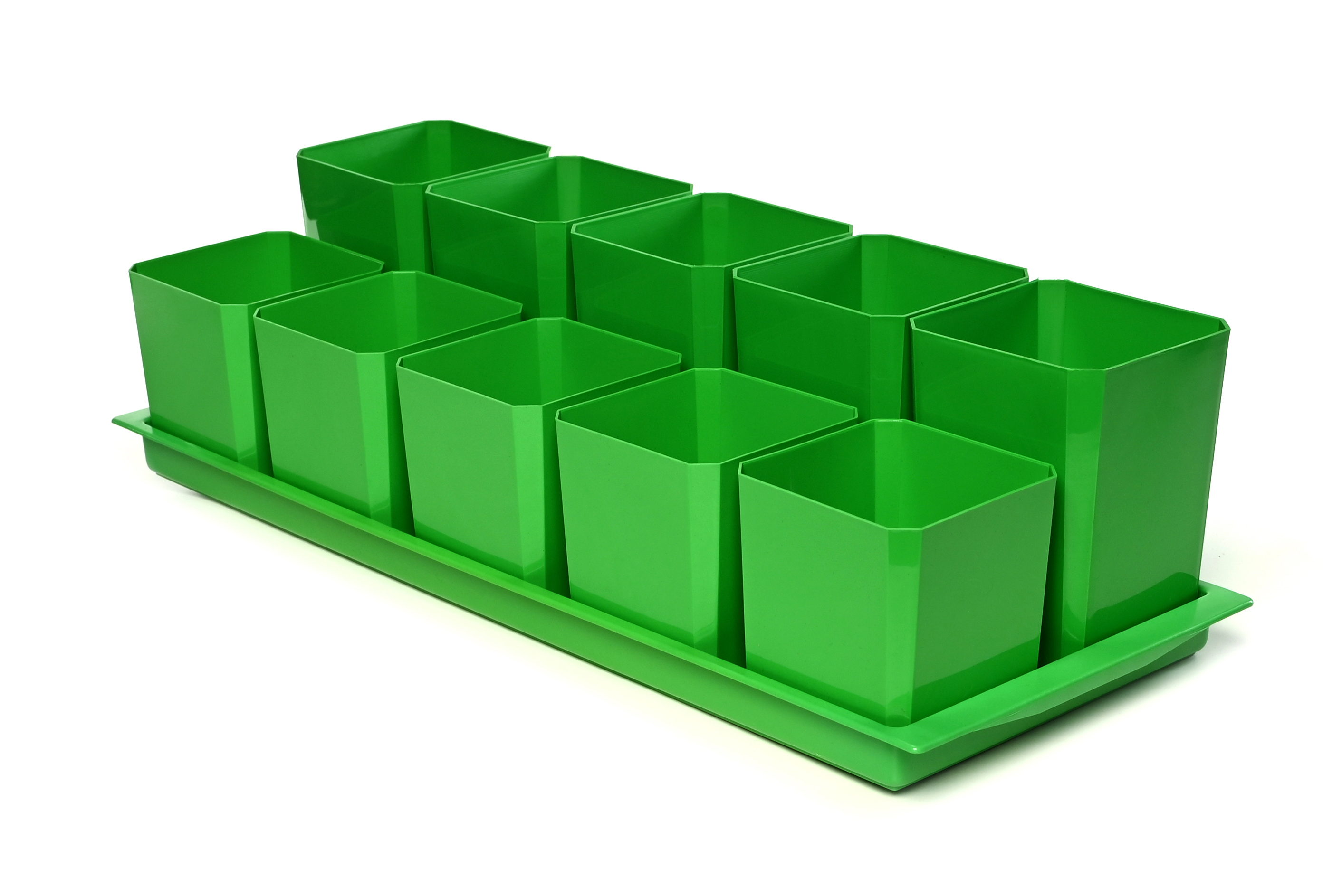 Изображение товара Набор горшков для рассады Пеликан 0342, зелёный, 46x18x12 см, 0,5–0,75 л