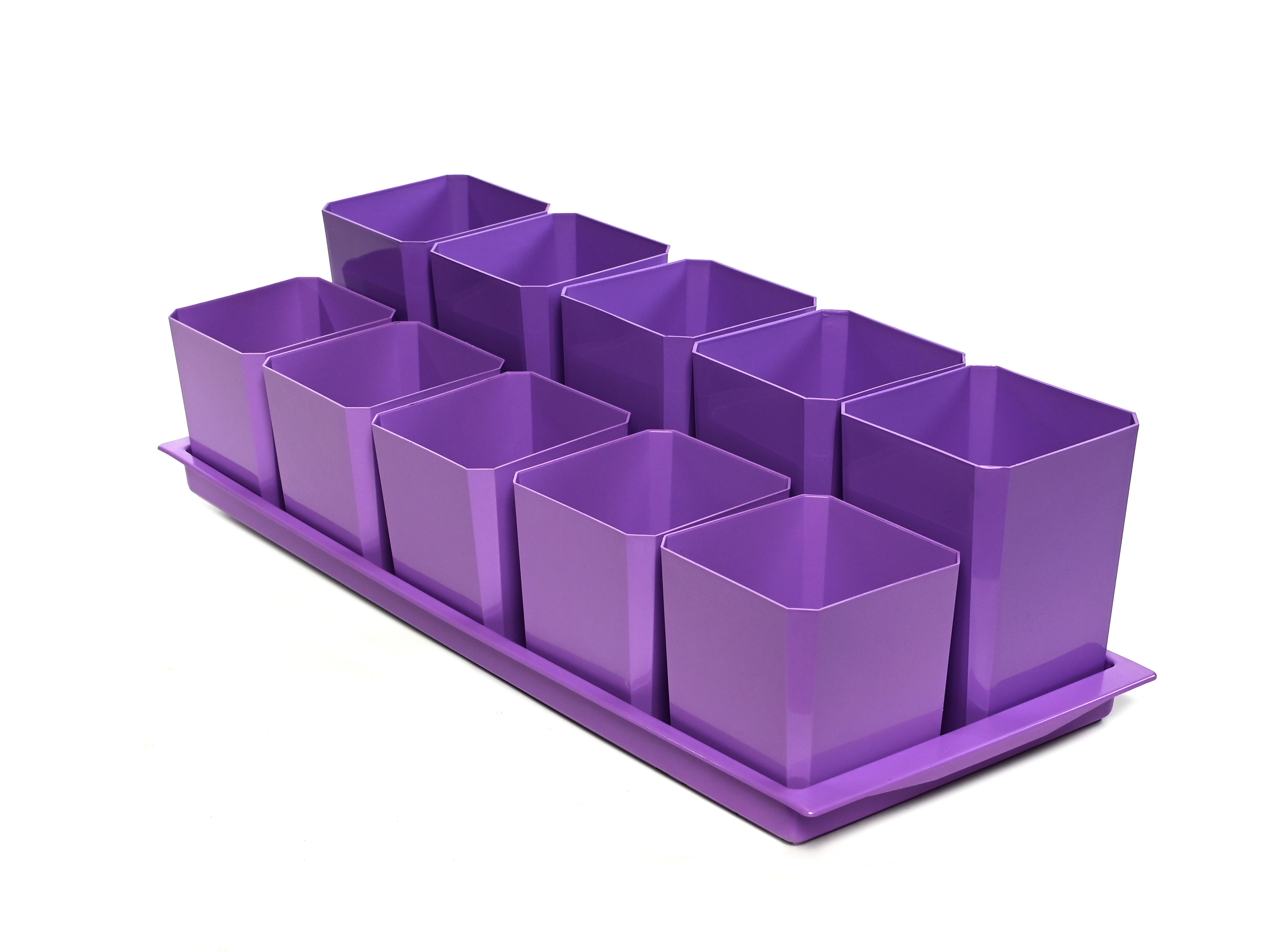 Изображение товара Набор горшков для рассады Пеликан 0342, 0.5 л, 46x18x12 см, 10 шт, Фиолетовый