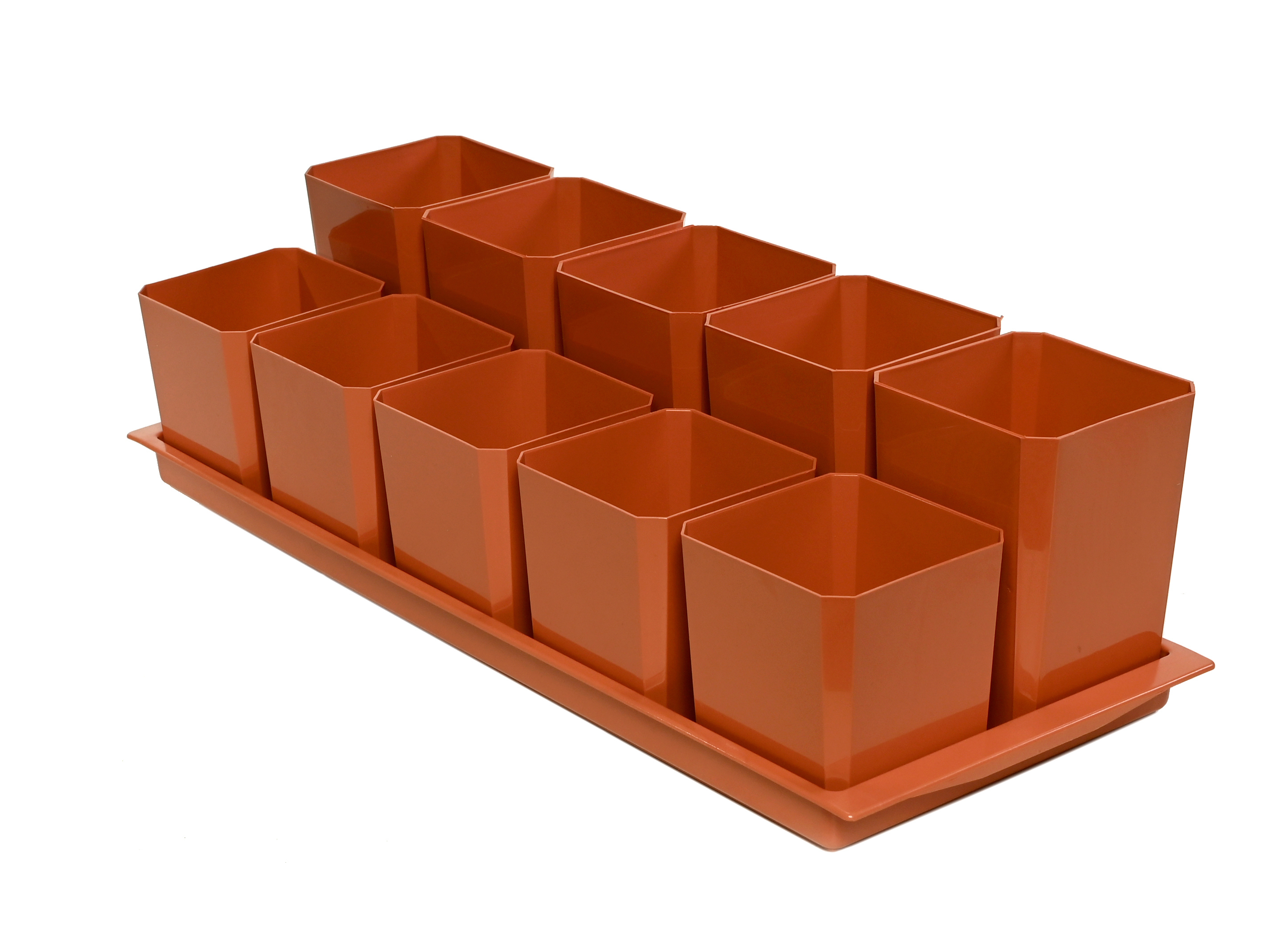 Изображение товара Набор горшков для рассады двуxуровневый Пеликан 0342 Терракотовый 46x18x12см 0.5л