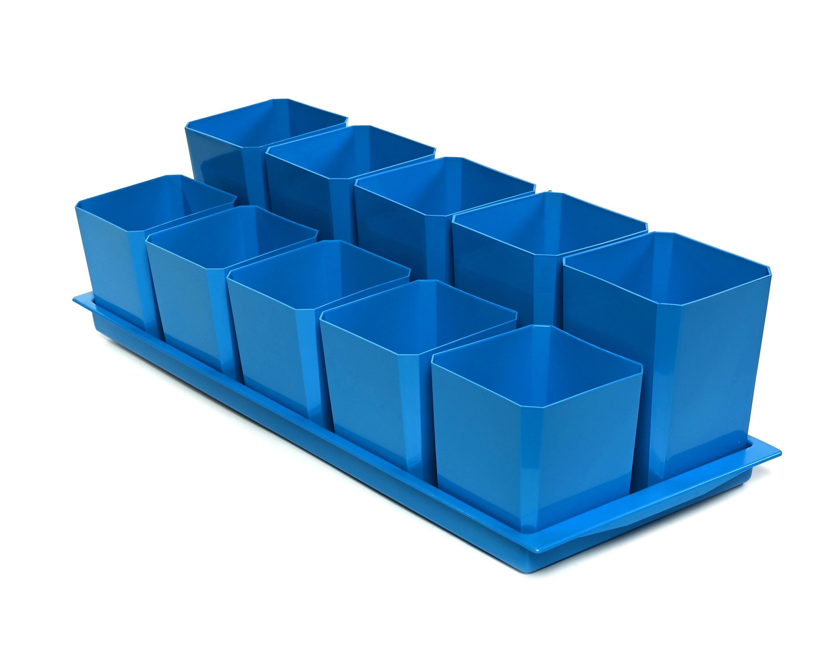 Изображение товара Набор горшков для рассады двухуровневый Пеликан 0342 Голубой 46x18x12см 0.5л