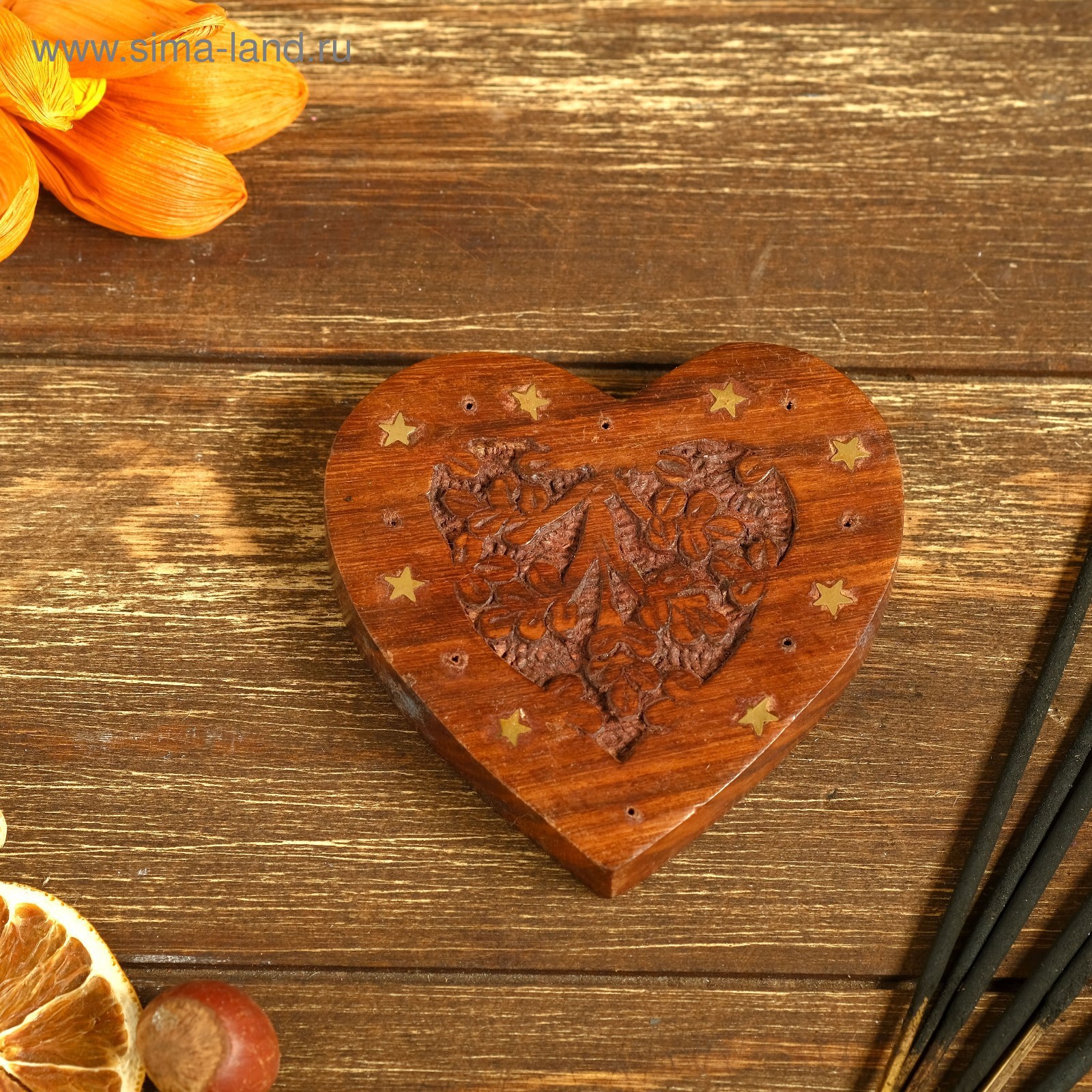 Изображение товара Подставка для благовония "Сердце" дерево 1x9x9 см