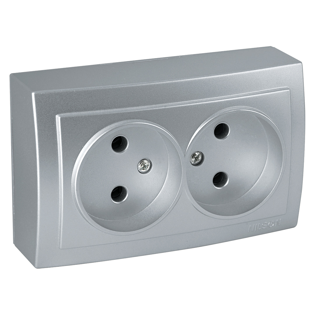 Изображение товара Розетка двойная накладная Nilson Themis 26131024 цвет серебро