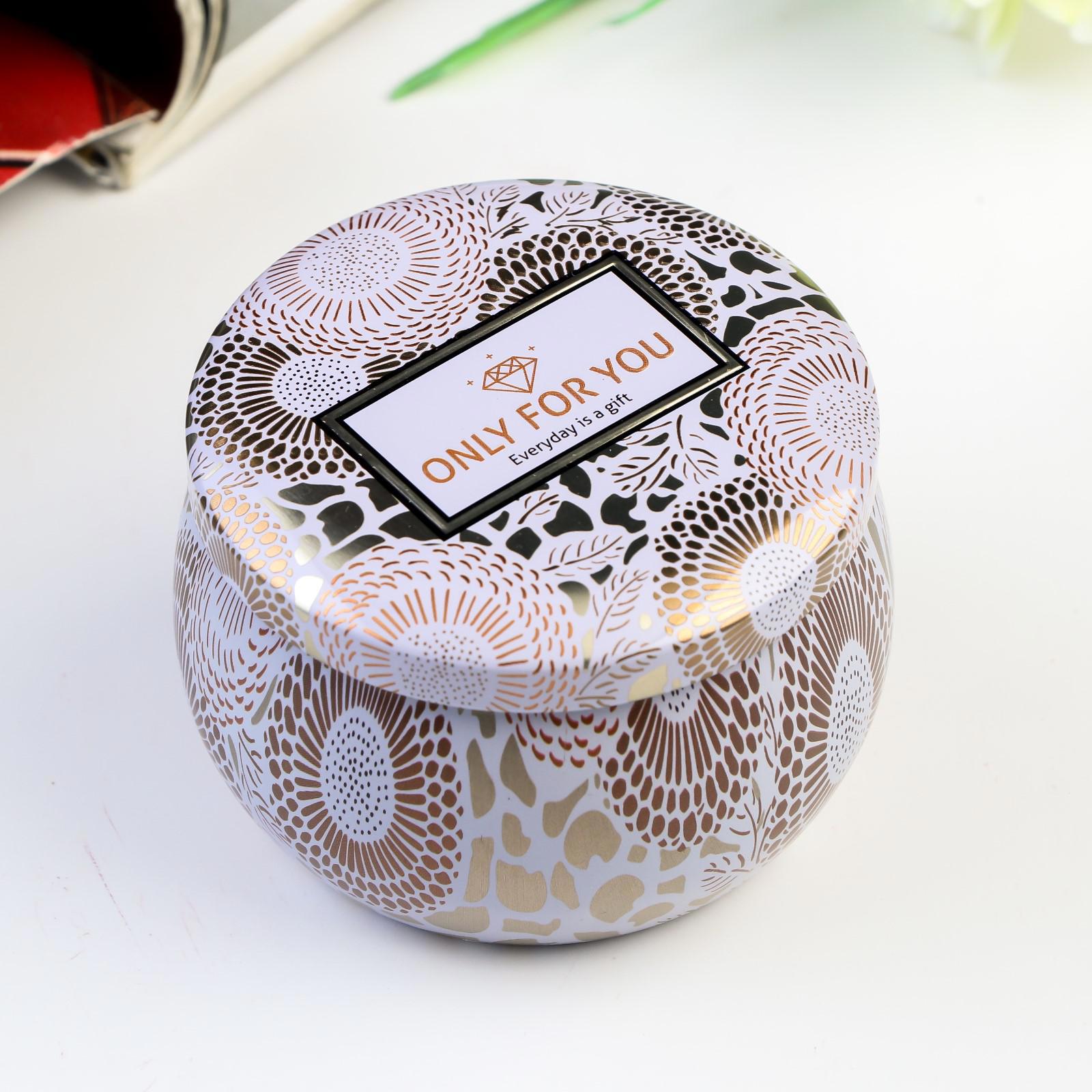 Изображение товара Шкатулка круглая "Золотые цветы на белом" 5.5x7.5x7.5 см