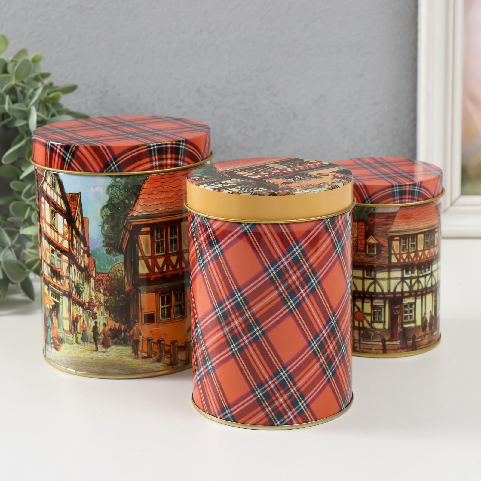Изображение товара Шкатулка цилиндр "Старый город" набор 3 шт 7.5x7.5x10.7 см и 9x9x12.7 см и 10.5x10.5x13.5 см