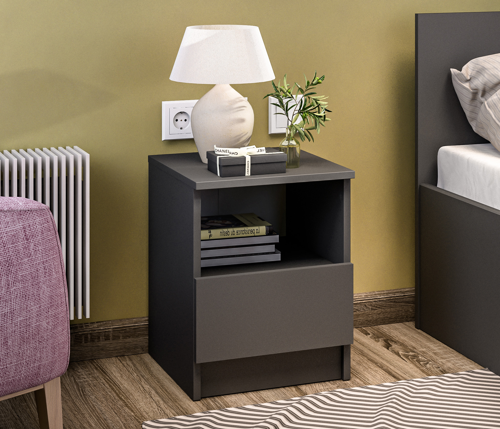 Изображение товара Тумба прикроватная Столплит 35x44x35 см 1 ящик ЛДСП цвет серый