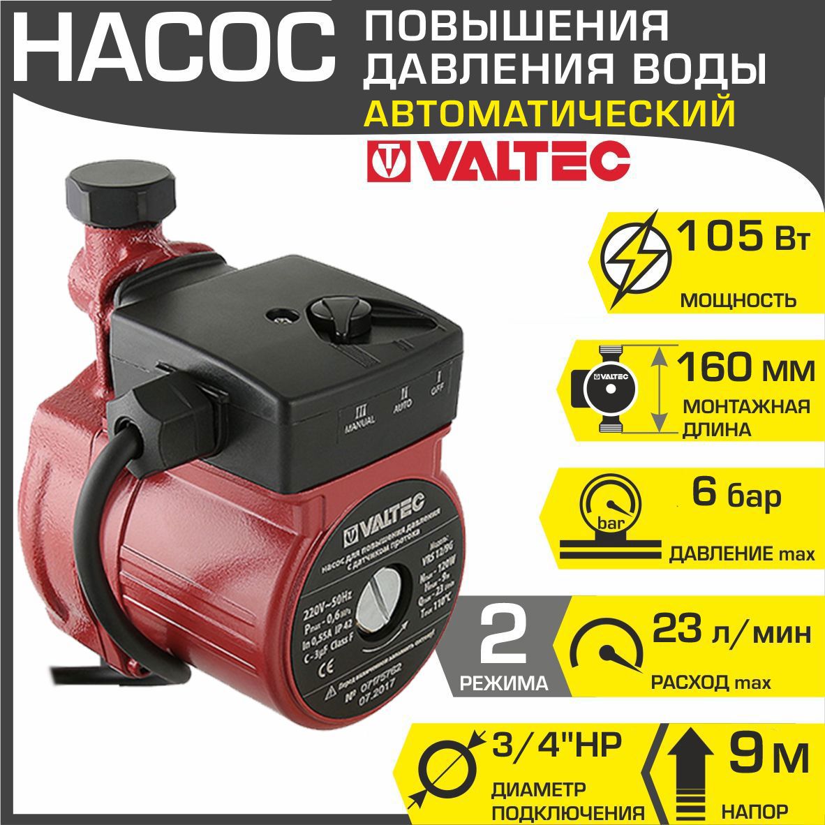 Изображение товара Насос для повышения давления Valtec VRS 9/160 мм с мокрым ротором