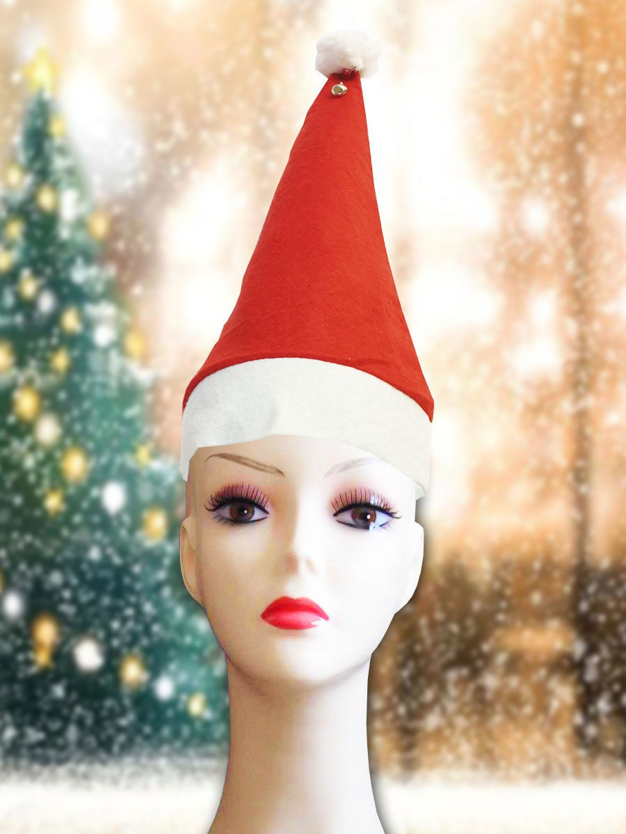 Изображение товара Карнавальный новогодний колпак Санта с колокольчиком яркий и пушистый