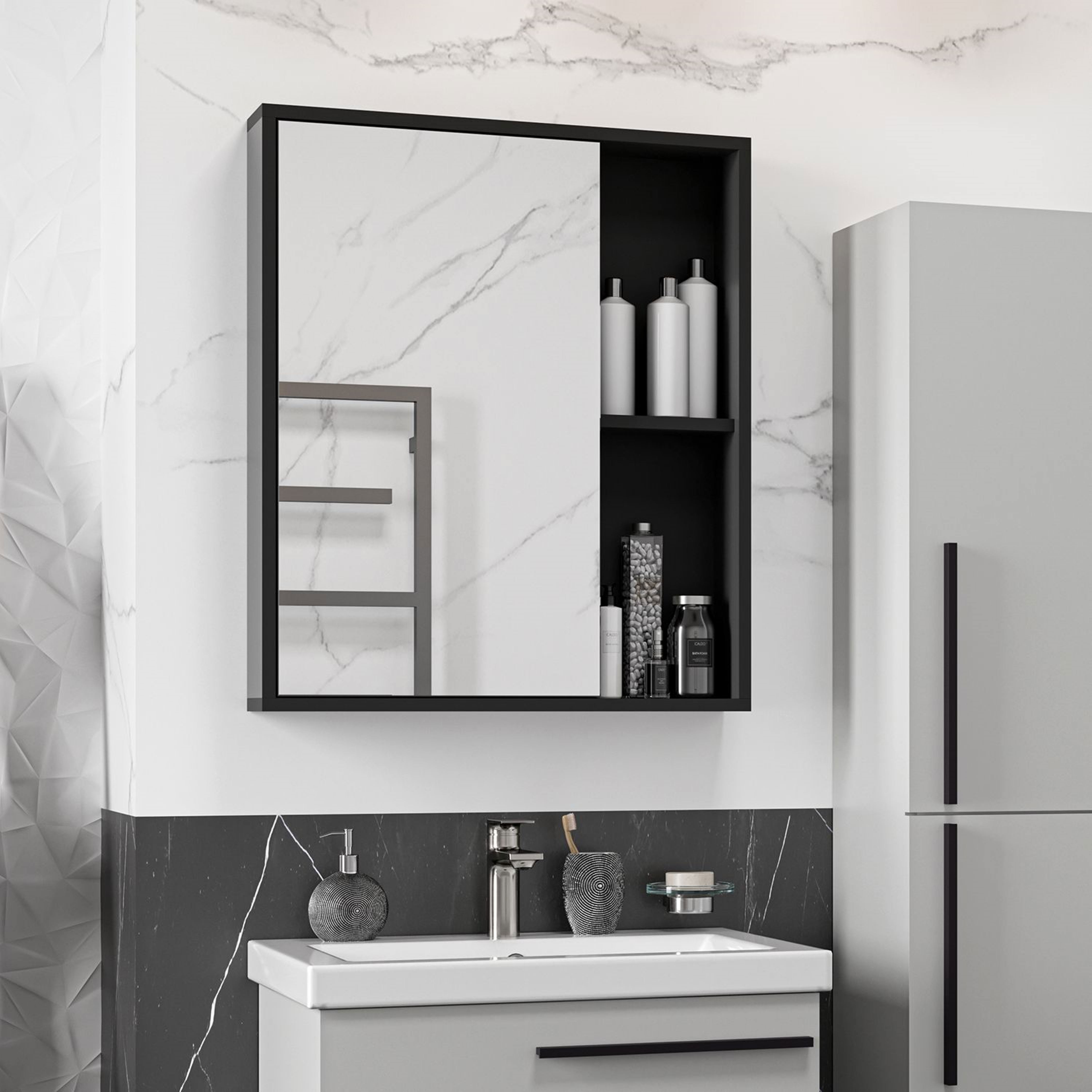 Изображение товара Зеркальный шкаф для ванной Misty Ненси П-Нен-04060-50 60x72см темно-серый