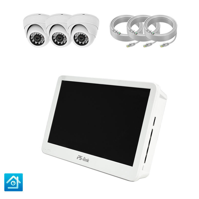 Комплект видеонаблюдения PS-link KIT-A203IP-POE-LCD монитор 10" 3 ...