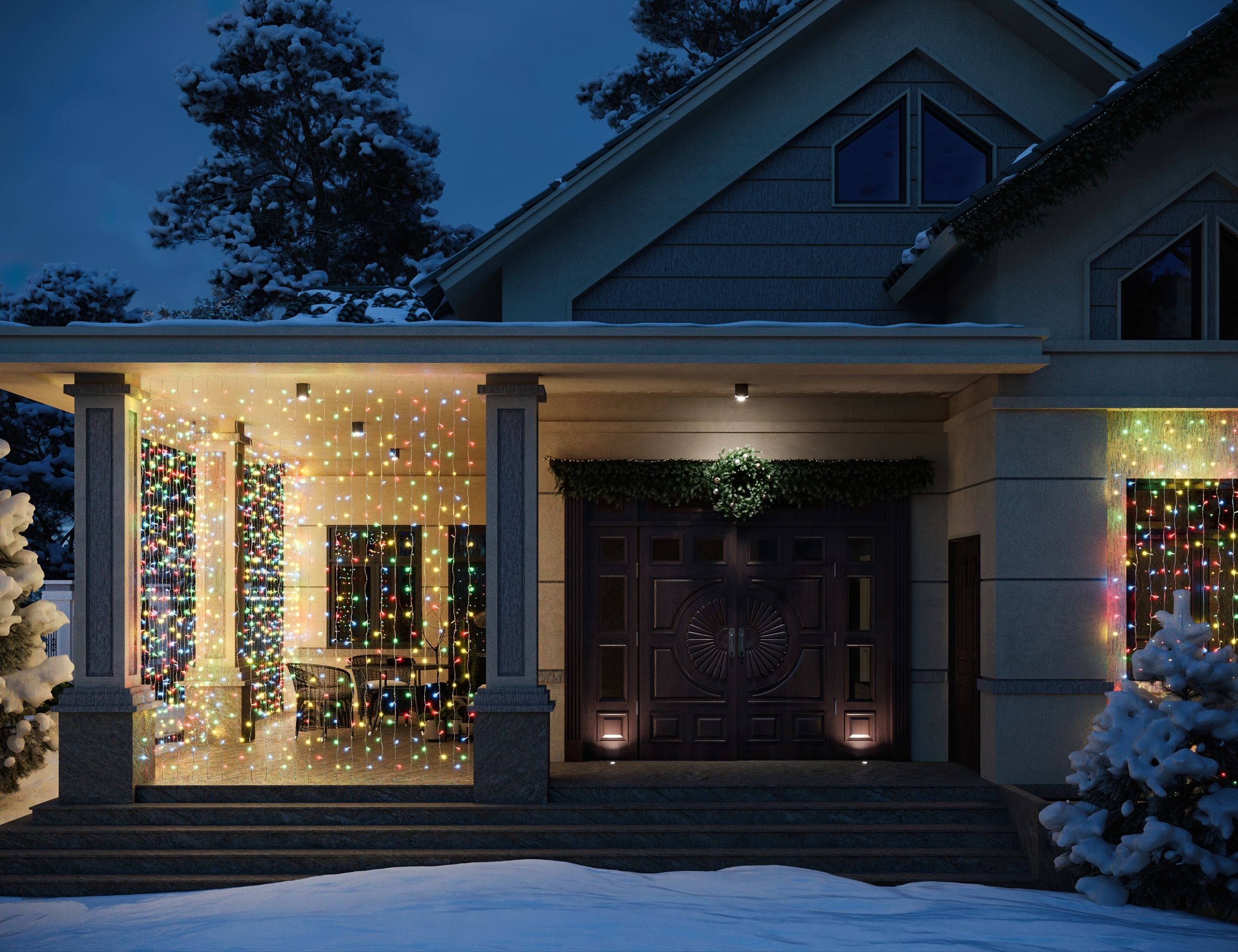 Изображение товара Гирлянда светодиодная занавес электрическая 3x2.5 м разноцветный свет 8 режимов цвет прозрачный