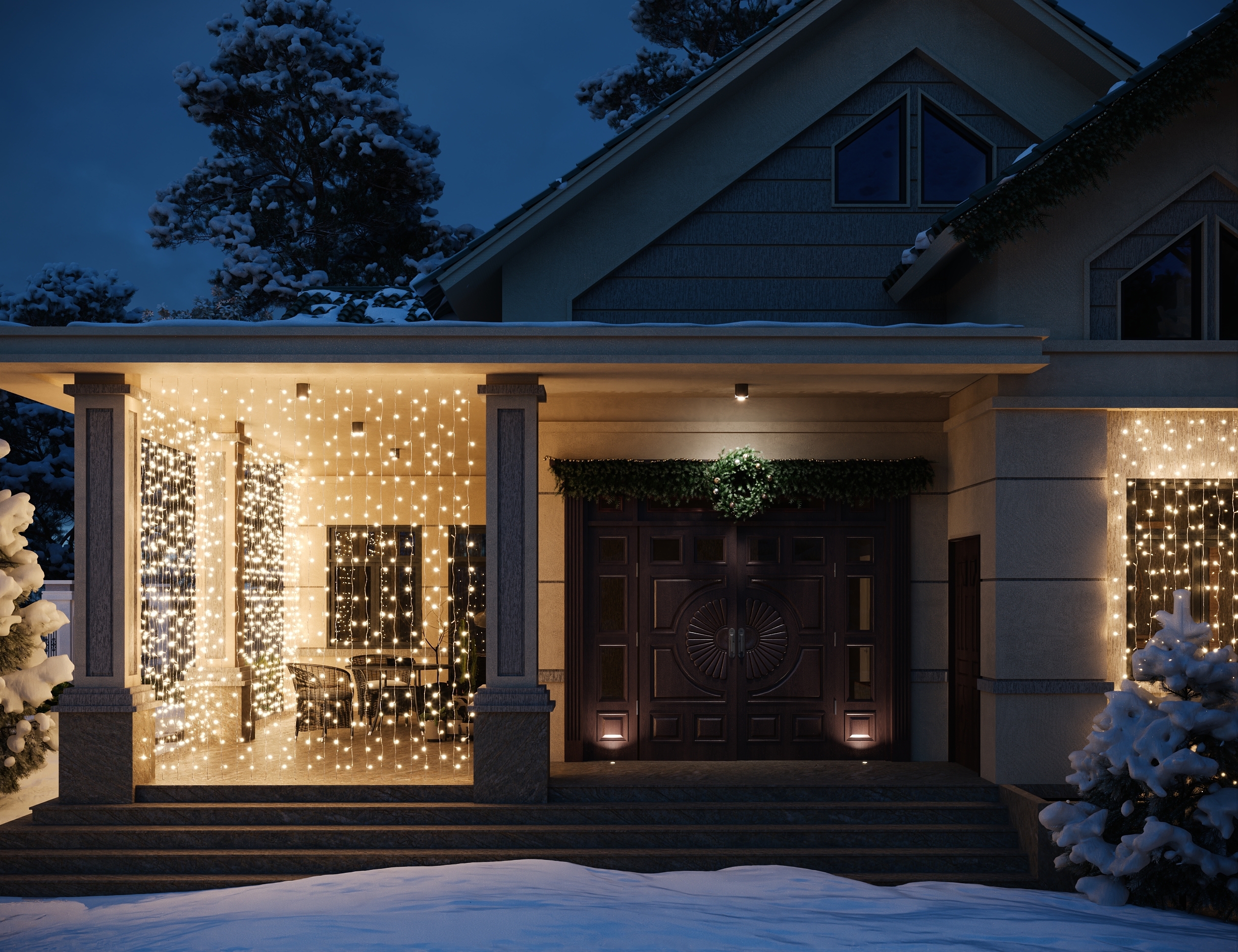 Изображение товара Светодиодная гирлянда занавес для украшения интерьера и фасадов теплый белый свет