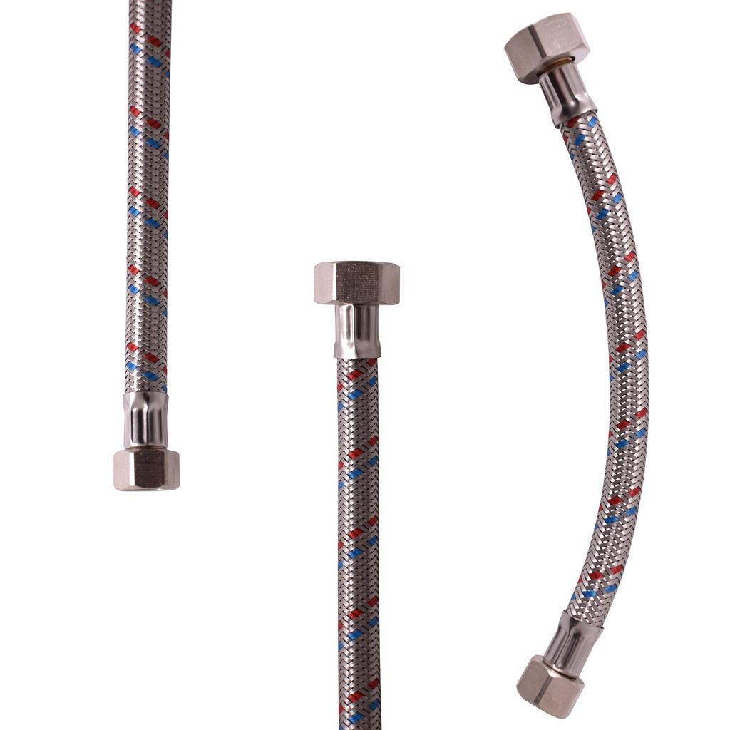 Изображение товара Гибкая подводка для воды Ravslezak 20 см M15x1xF1/2" хром оплетка нержавейка