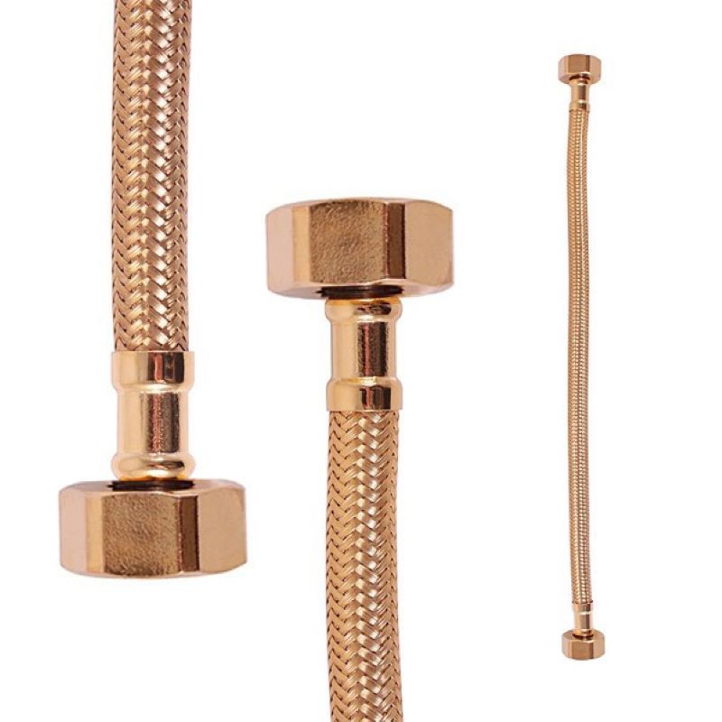Изображение товара Гибкая подводка для воды Ravslezak 1/2"x1/2" 40 см внутренняя резьба золото