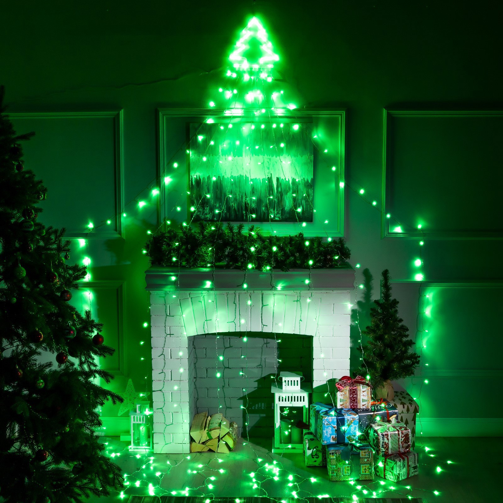Изображение товара Электрогирлянда занавес 3.5x3.5 м светодиодная зеленая 1 режим LUAZON LIGHTING