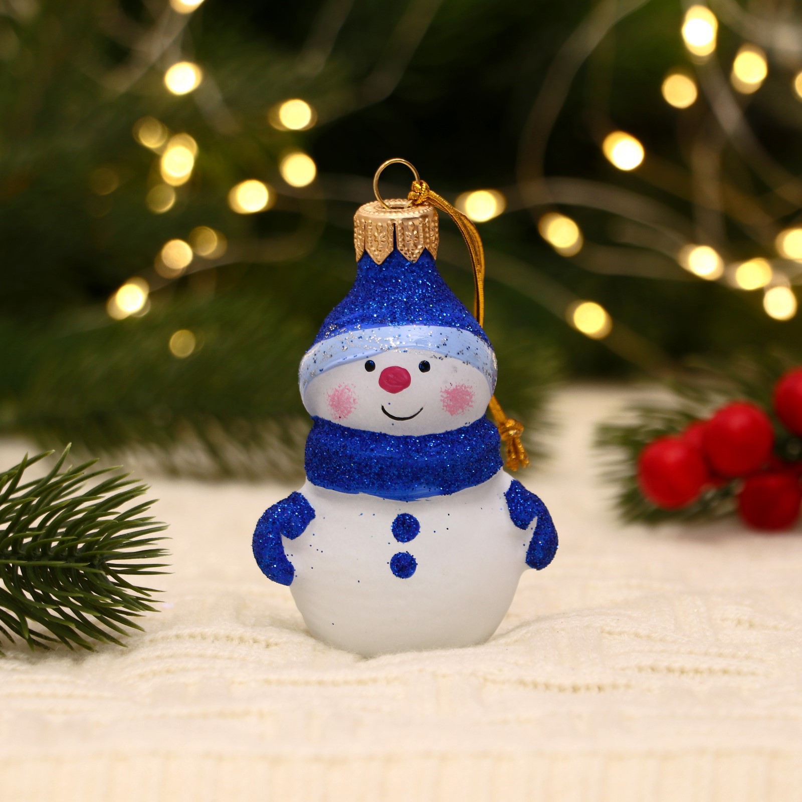 Изображение товара Елочная игрушка Снеговичок в шапочке Evis 7124059 8.4x5 см синий