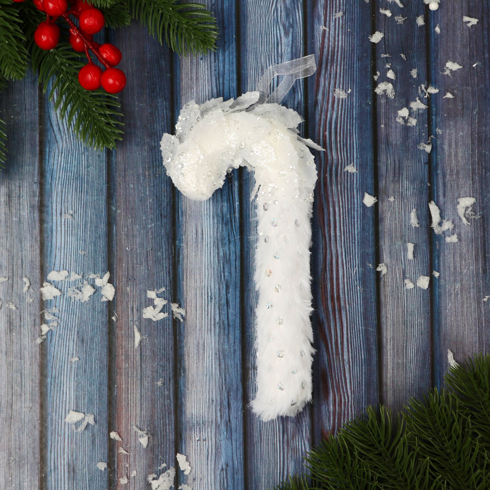 Изображение товара Елочная игрушка Леденец Зимнее волшебство 7 см белый дизайнерская