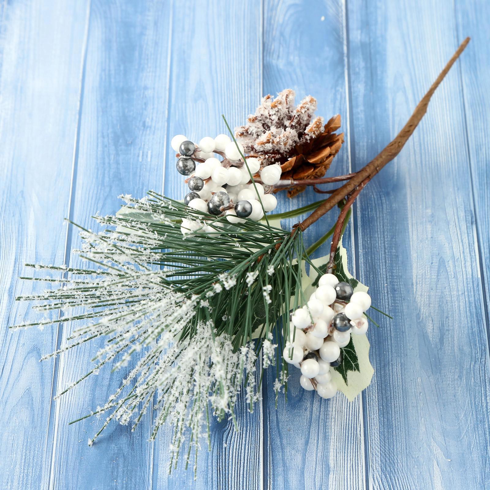 Изображение товара Декор новогодний интерьерный Зимнее очарование хвоя в снегу шишка ягоды 21 см