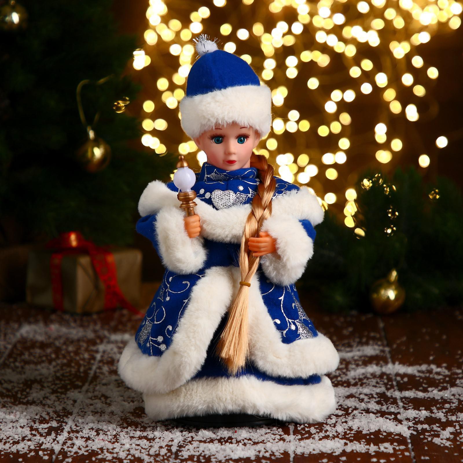 Изображение товара Новогодняя фигура Зимнее Волшебство Снегурочка В синей шубке с сердечком двигается 16x30 см