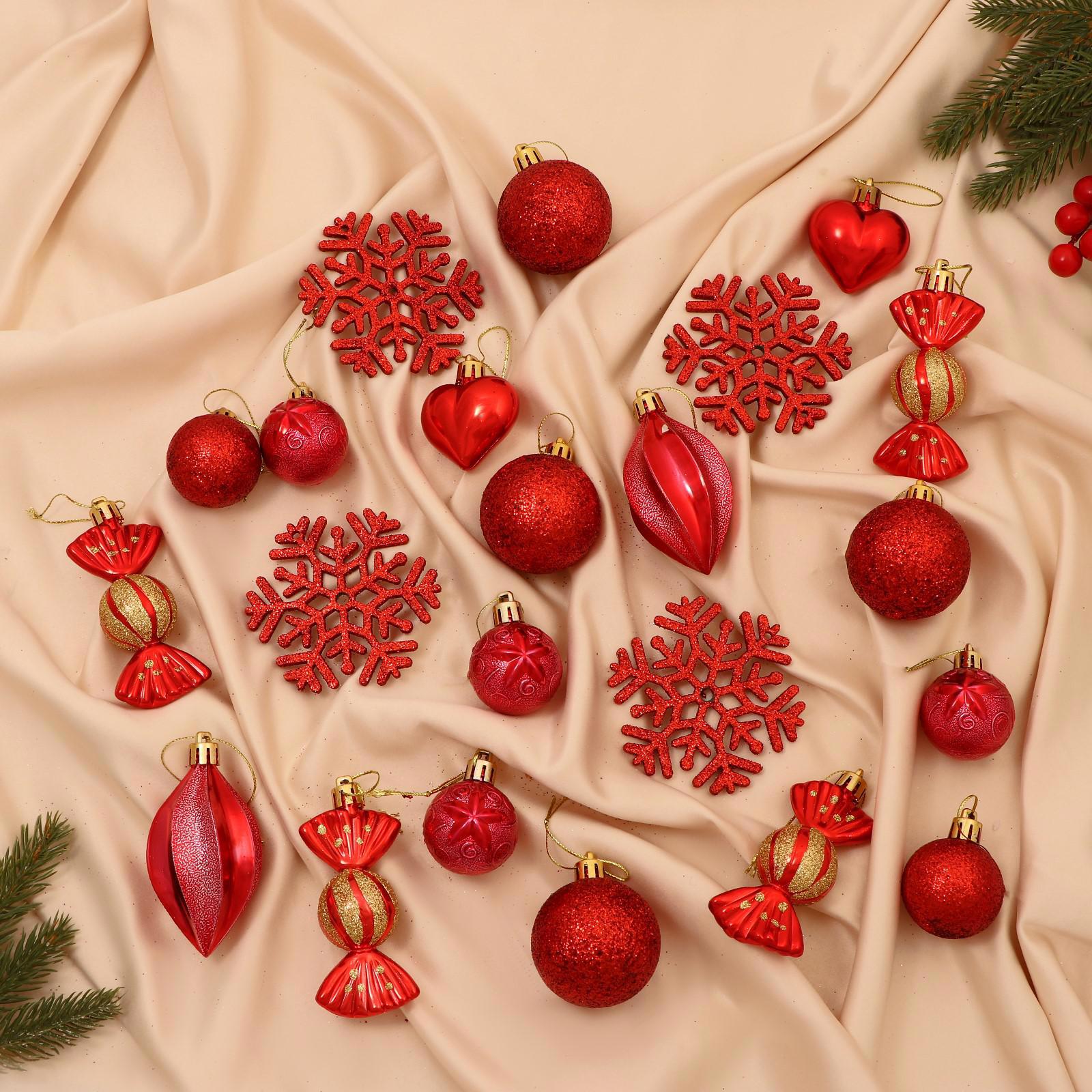 Изображение товара Набор елочных игрушек Чудесный день Зимнее волшебство 6536969 14.5x9.5 см красный 22 шт