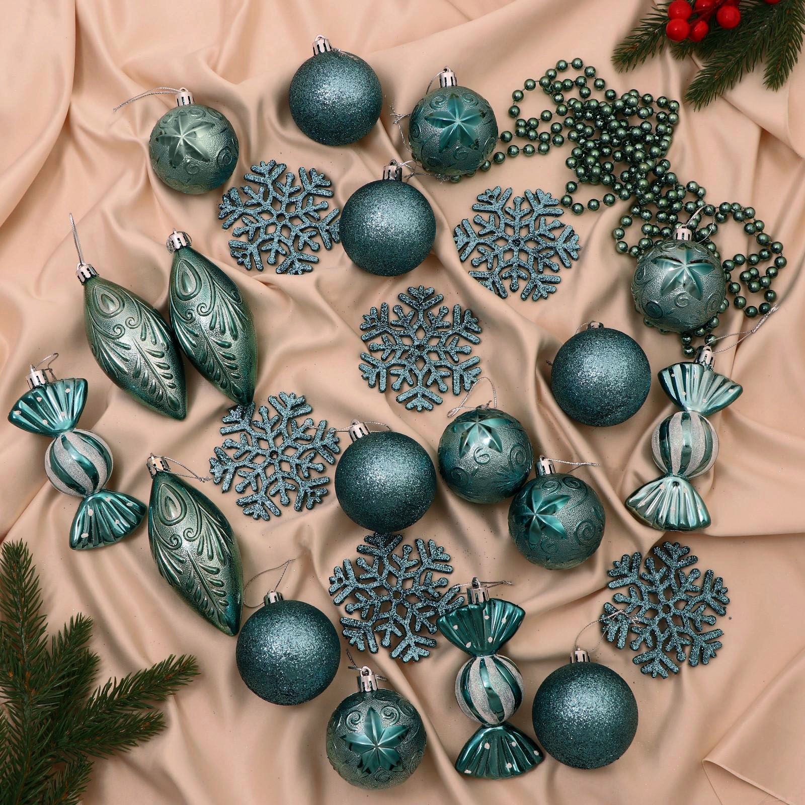 Изображение товара Набор елочных игрушек Чудесный день Зимнее волшебство 6536973 24.5x36.5 см зеленый 36 шт