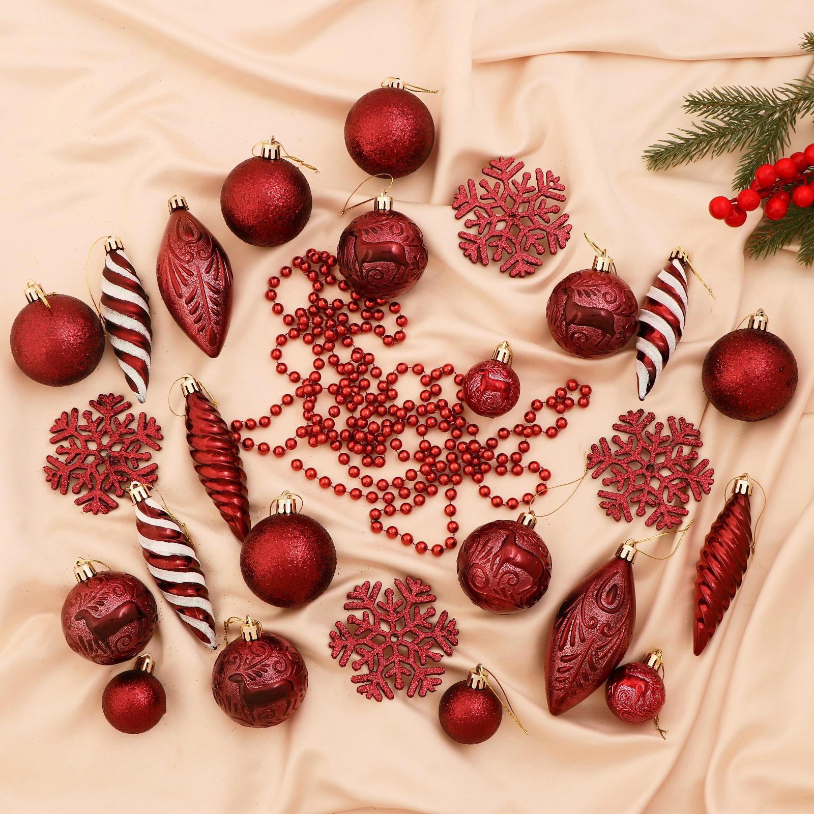 Изображение товара Набор елочных игрушек Чудесный день Зимнее волшебство 6536971 23x28 см красный 36 шт