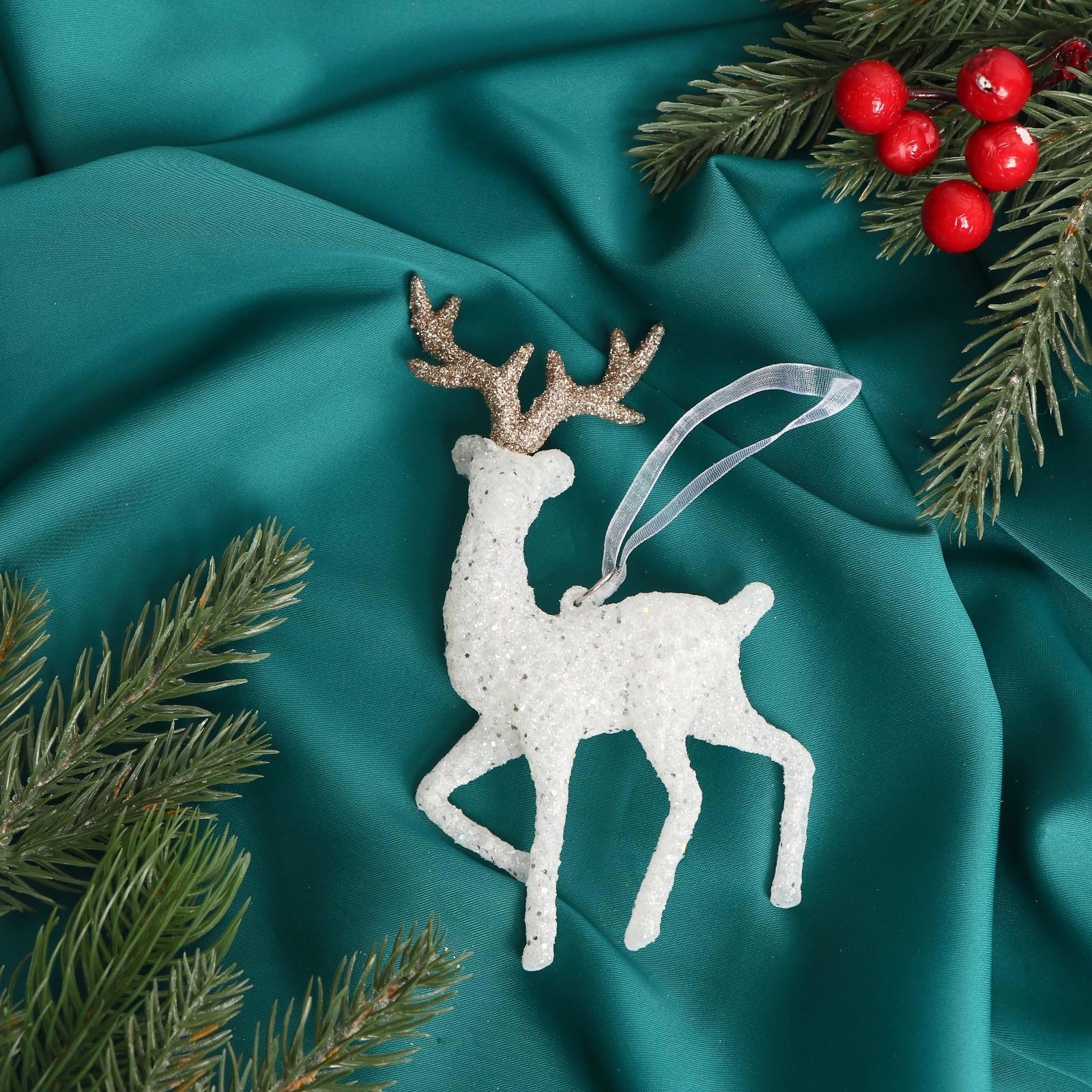 Изображение товара Ёлочная игрушка Морозный олень Зимнее волшебство 7 см белая дизайнерская