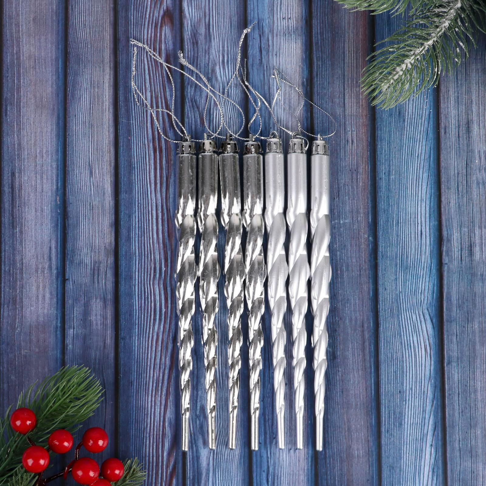 Изображение товара Набор елочных игрушек Сосулька - завитулька Зимнее волшебство 1305760 19 см цвет серый 7 шт