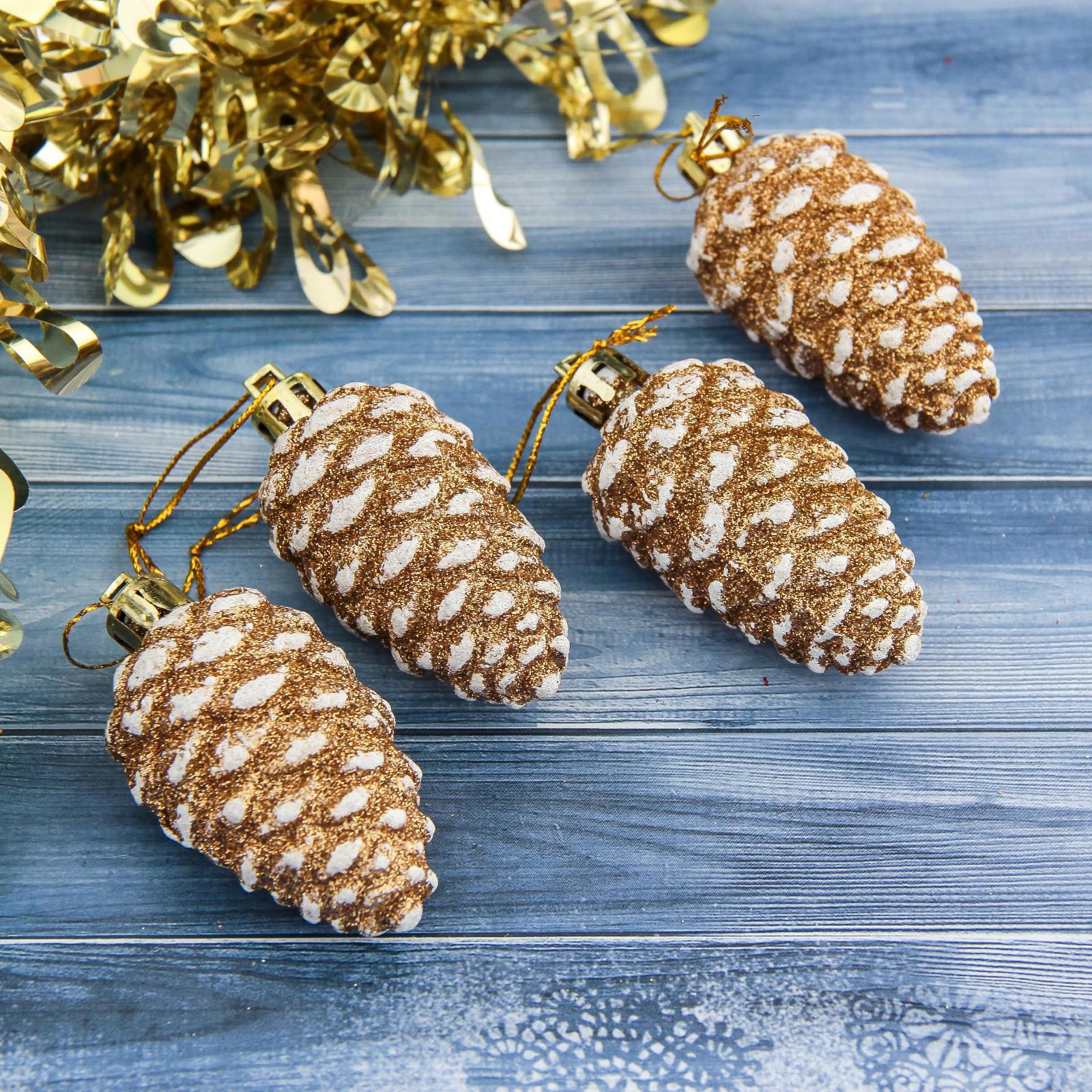 Изображение товара Набор елочных игрушек Шишка - золотистый блеск Зимнее волшебство 3555422 7x3.5 см коричневый 4 шт