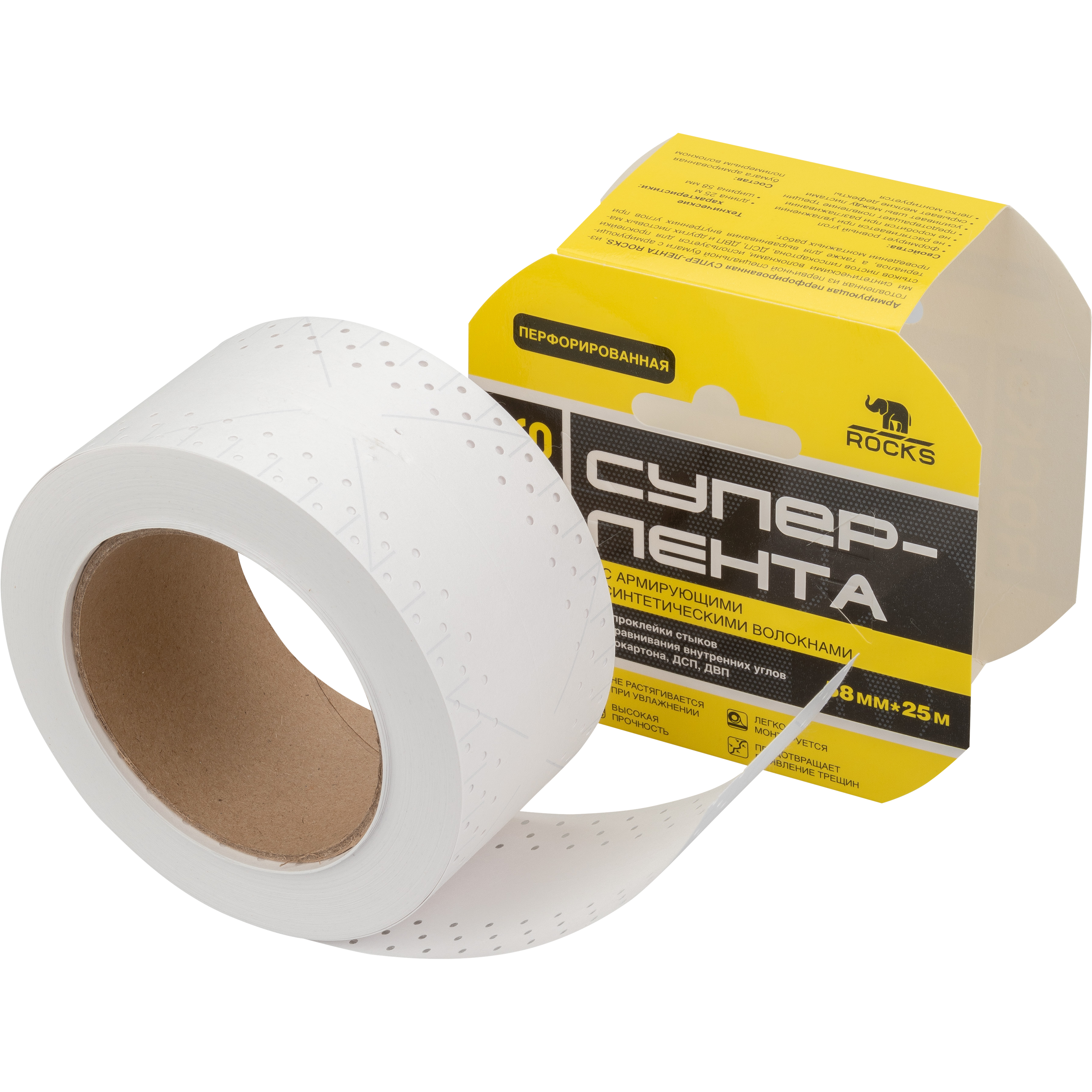 Лента армированная Rocks перфорированная 58 мм x 25 м