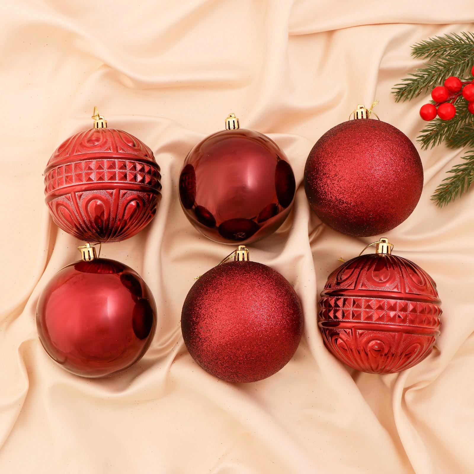 Изображение товара Набор елочных шаров Зимнее волшебство 10 см 6 шт красный блестящий для елки