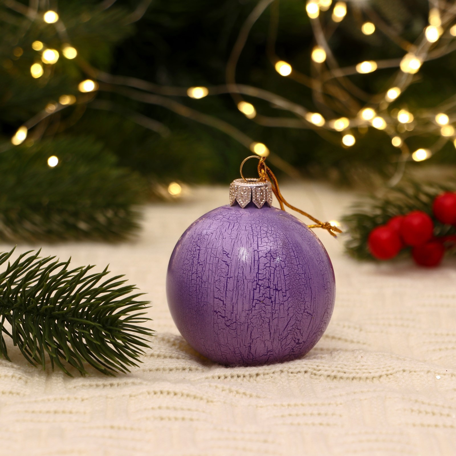 Изображение товара Ёлочный шар EVIS 7304141 Кракле 6 см стекло фиолетовый украшение для елки
