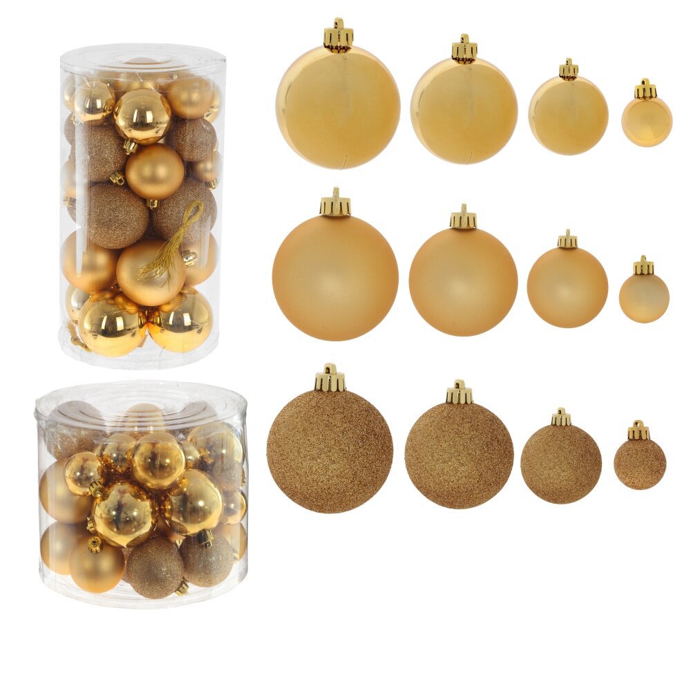 Изображение товара Набор елочных шаров желтый и золотой 40 шт диаметр 6 см пластиковые глянцевые матовые