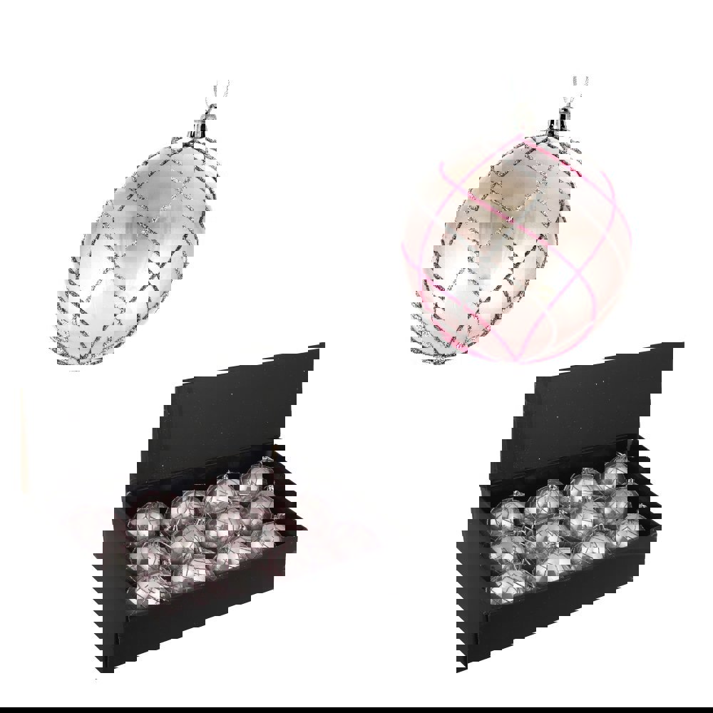 Изображение товара Набор елочных шаров 744618 Алмазная сетка 8 см ПВХ розовый 12 шт