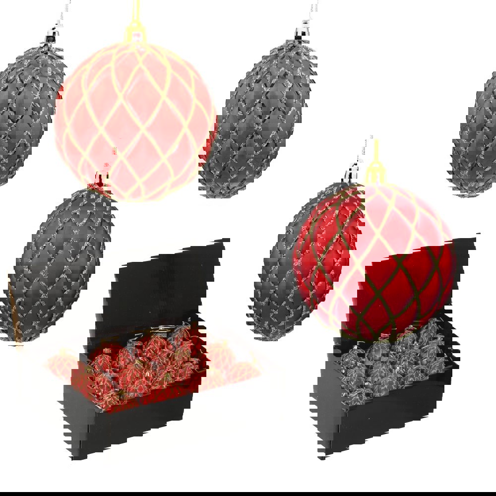 Изображение товара Набор елочных шаров 744600 Золотая сетка 8 см ПВХ красный 12 шт