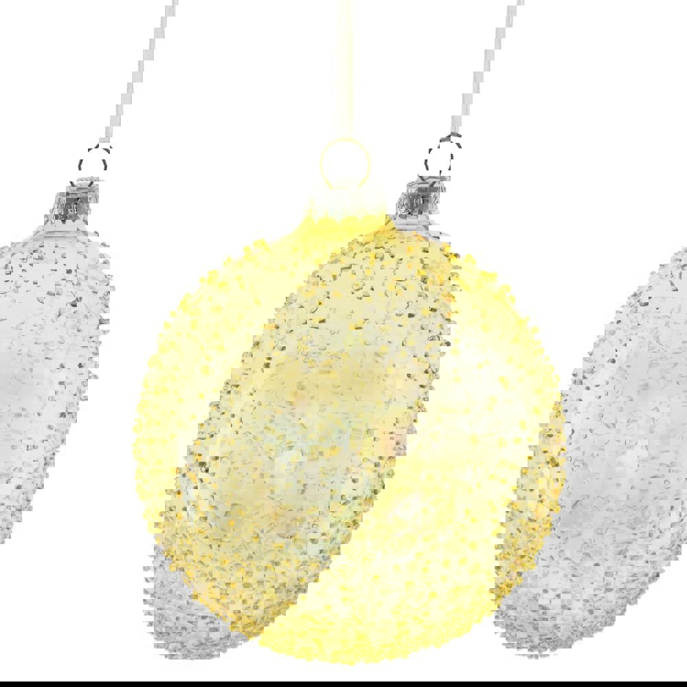 Изображение товара Елочный шар 10 см стекло жёлтый золотой россыпи капель новогоднее украшение