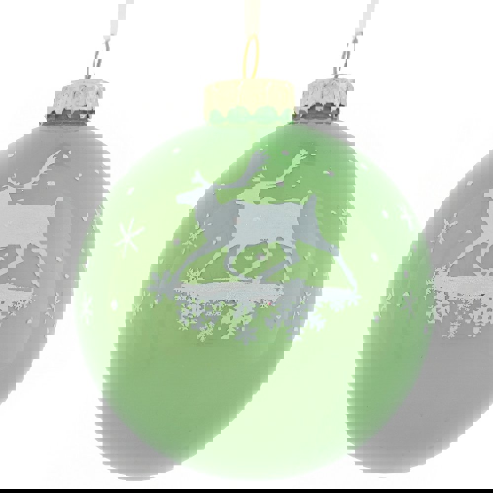 Изображение товара Стеклянный елочный шар 8 см зеленый глянцевый с узорами