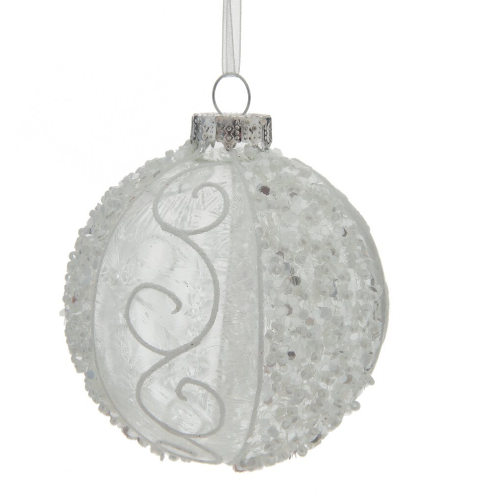 Изображение товара Елочный шар стеклянный 762684 8 см белый с декором