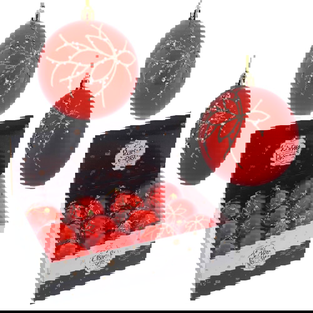 Изображение товара Набор елочных шаров 8 см ПВХ красный 12 шт Новогодние украшения