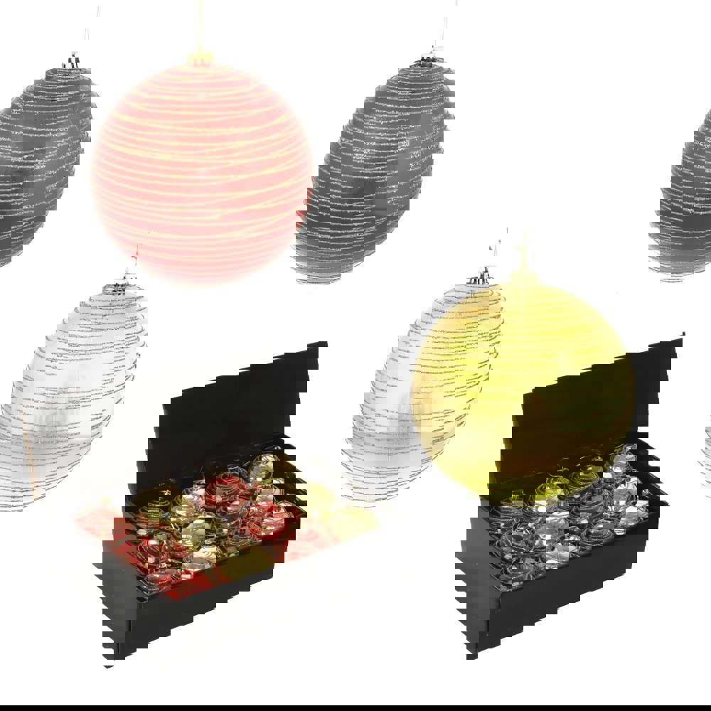 Изображение товара Набор елочных шаров 744615 Золотистая спираль 10 см ПВХ красный 12 шт