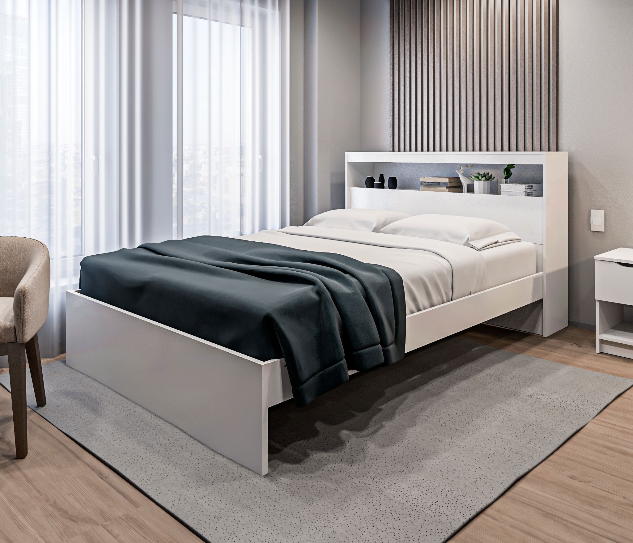 Изображение товара Кровать Столплит Бруклин сб-3356 160x200 см ДСП белая современная мебель для спальни