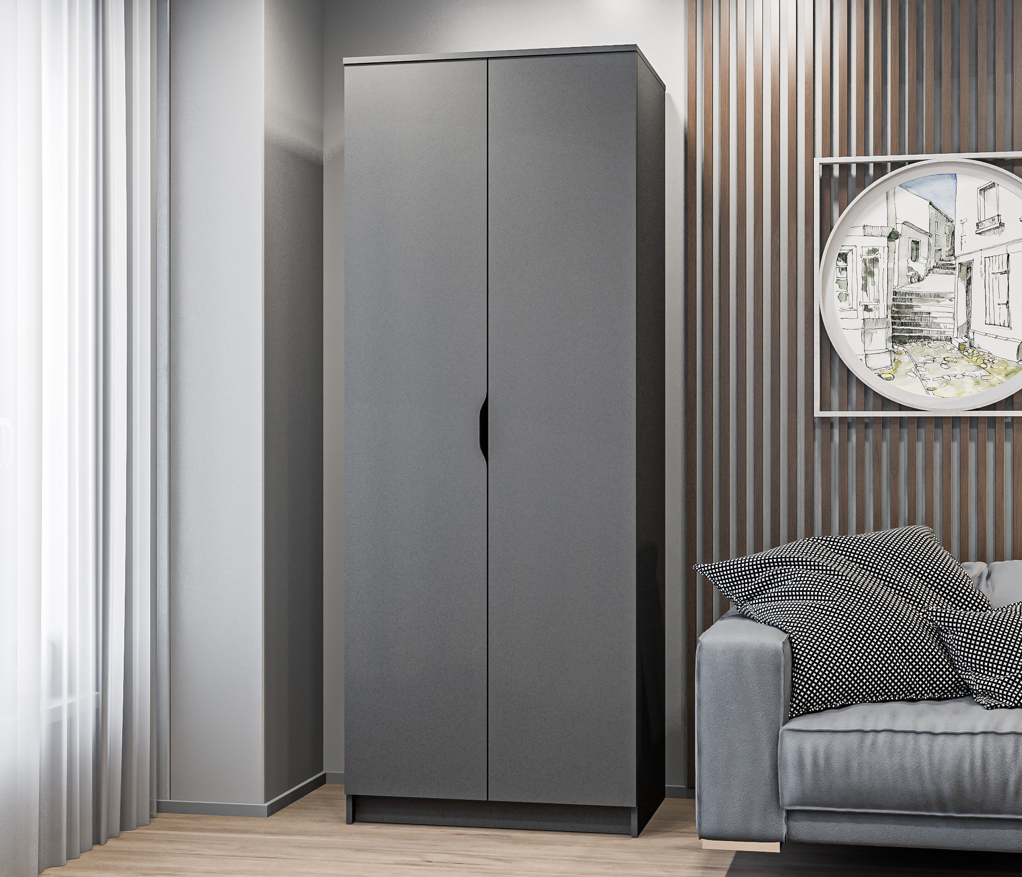 Изображение товара Шкаф распашной Столплит Бруклин СБ-3346 78x202x52.5 см серый ДСП