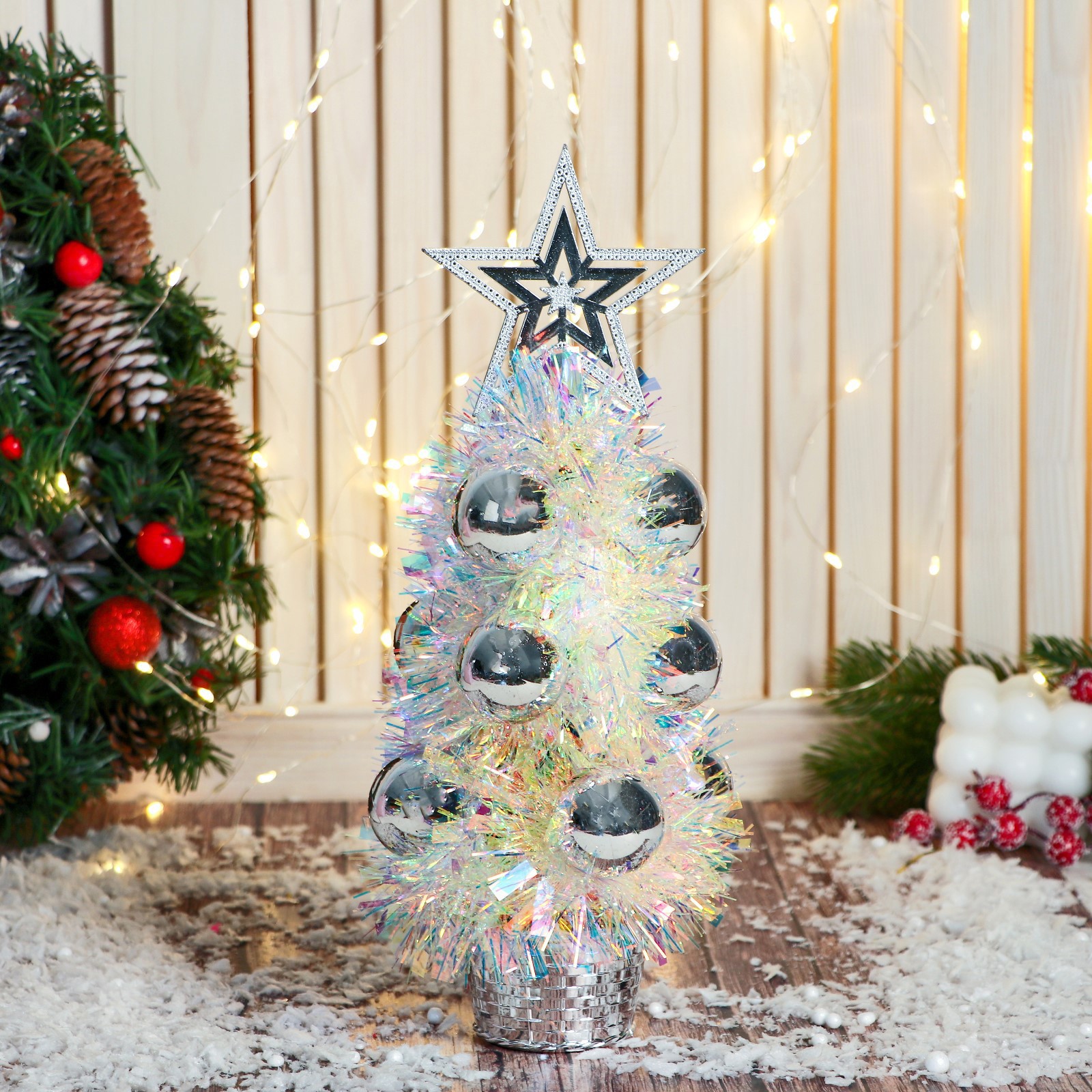 Изображение товара Искусственная елка Зимнее волшебство Праздничная 10x26 см перламутр