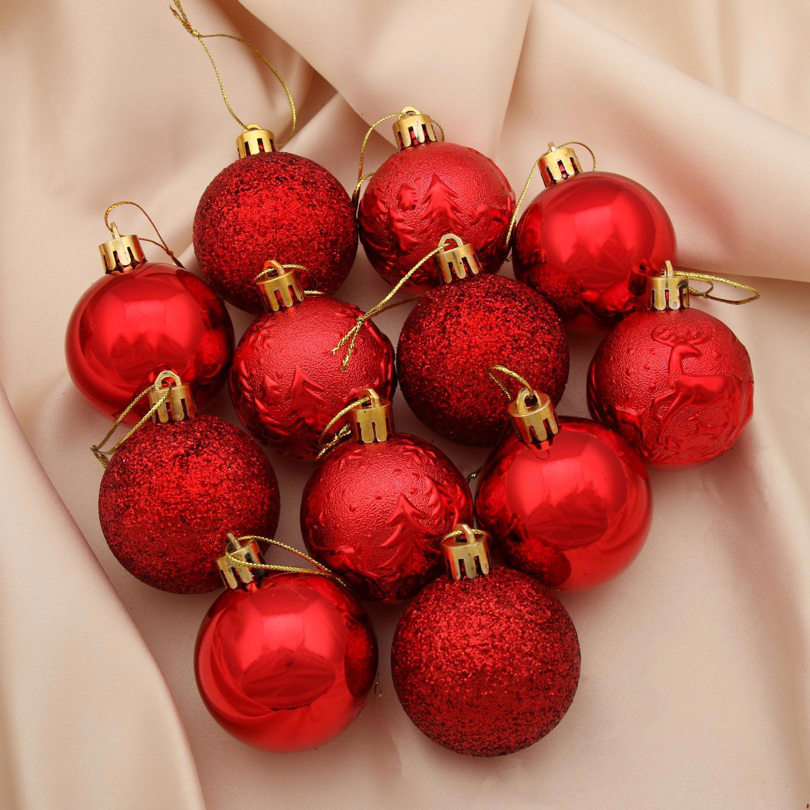 Изображение товара Набор елочных шаров Зимнее волшебство 4316794 ФБО Зимняя ночь 5 см пластик красный 12 шт